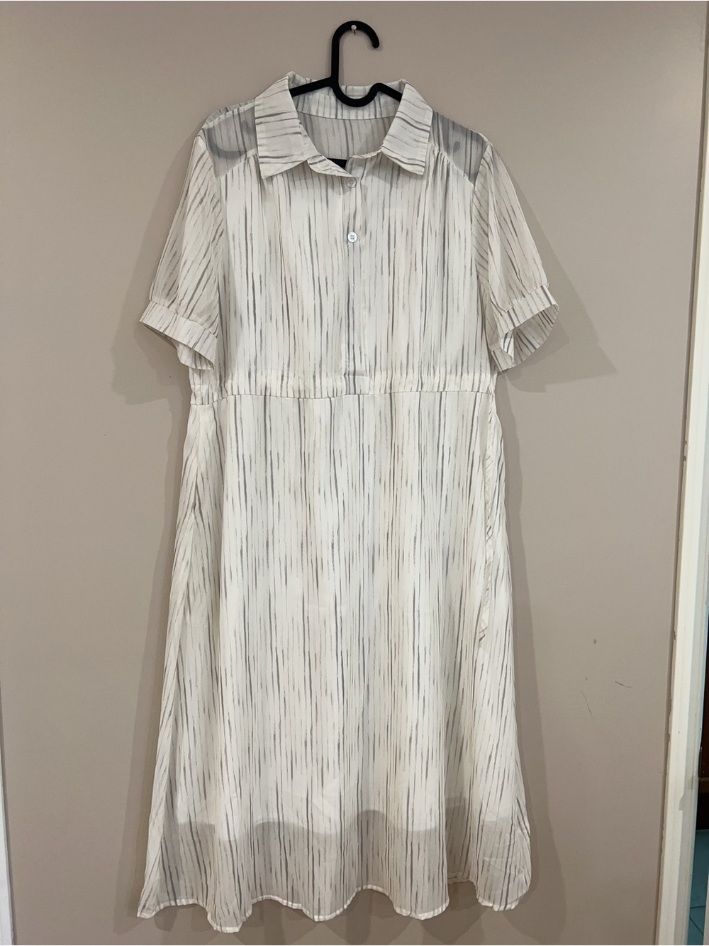 Cream Striped Short-Sleeve Shirt Dress